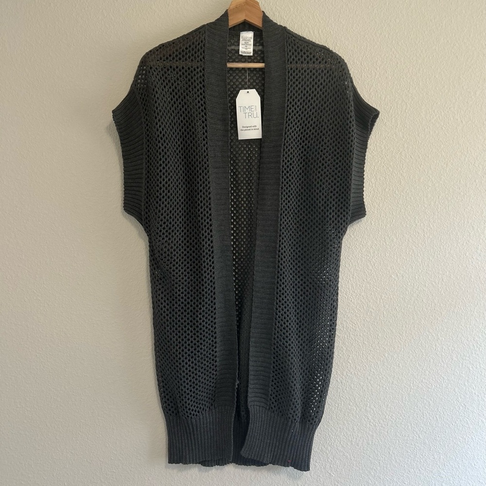*NWT Time and Tru Women's Fashion Cover-Up Crochet Layering Piece, Charcoal, S/M